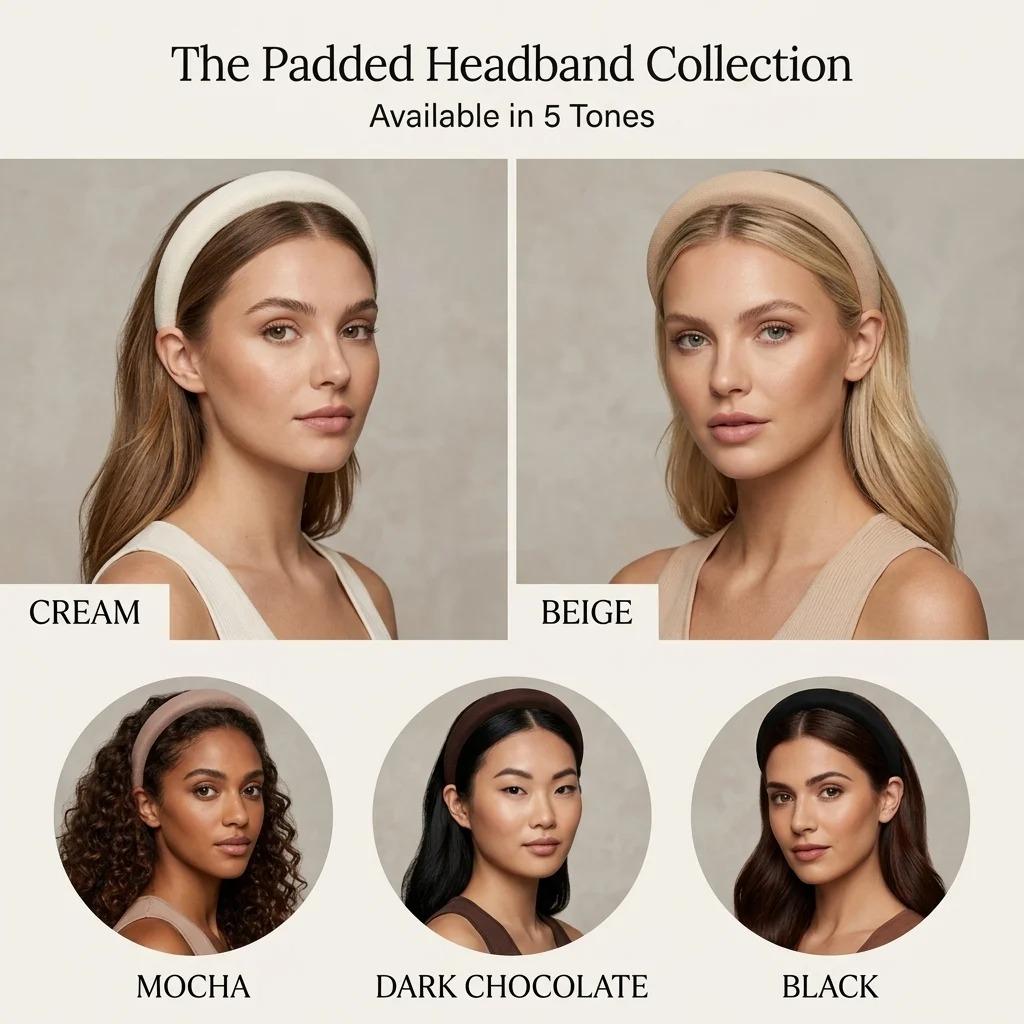 Headbands for Women 5Pcs Padded Sponge Styling Headpiece Non Slip Thick Head Accessories Hair Topper for Ladies High Skull