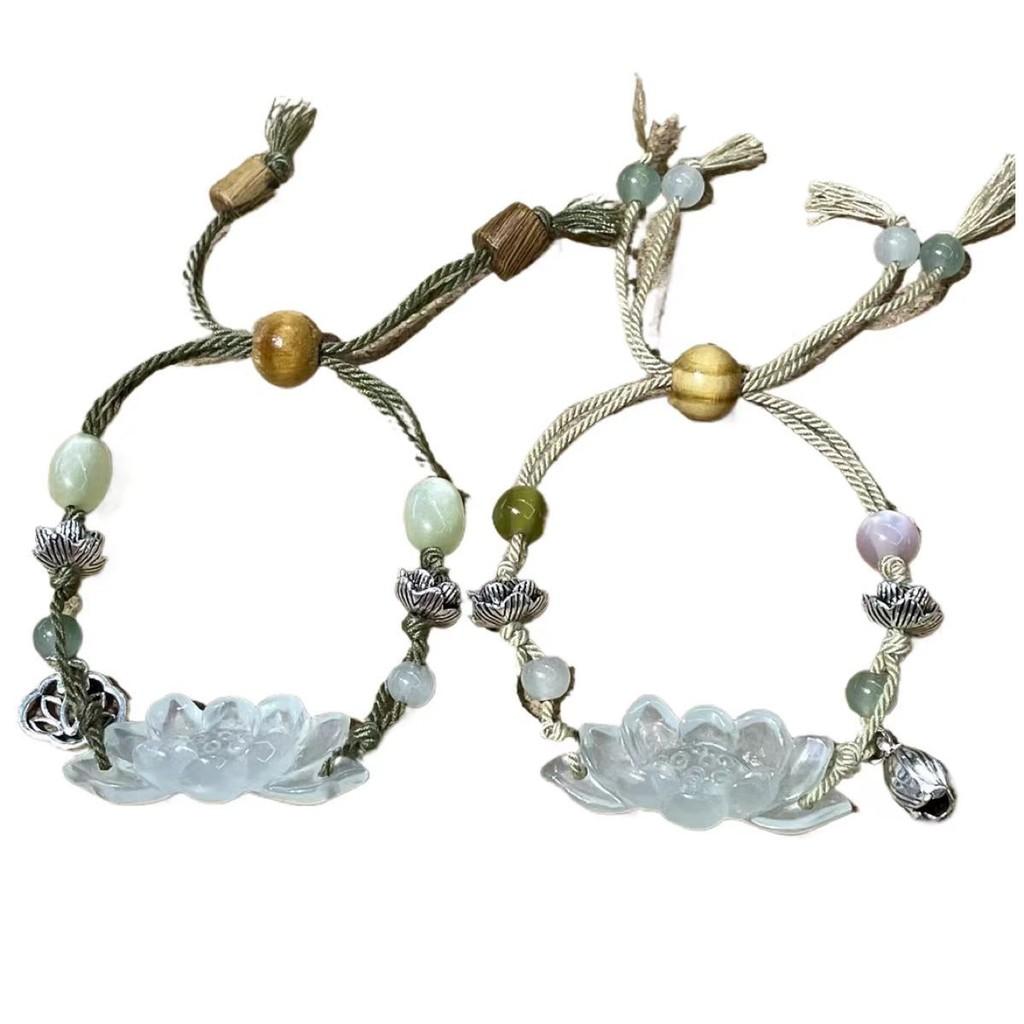 Alloy Plated Stylish Lotus Pull Bracelet For Women Geometric Design Retro Ethnic