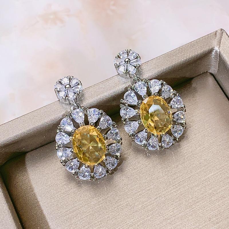 Super Flash Drop Zircon Earrings Female Fashion Flower Crystal Earrings Party Birthday Bohemian Style Jewelry