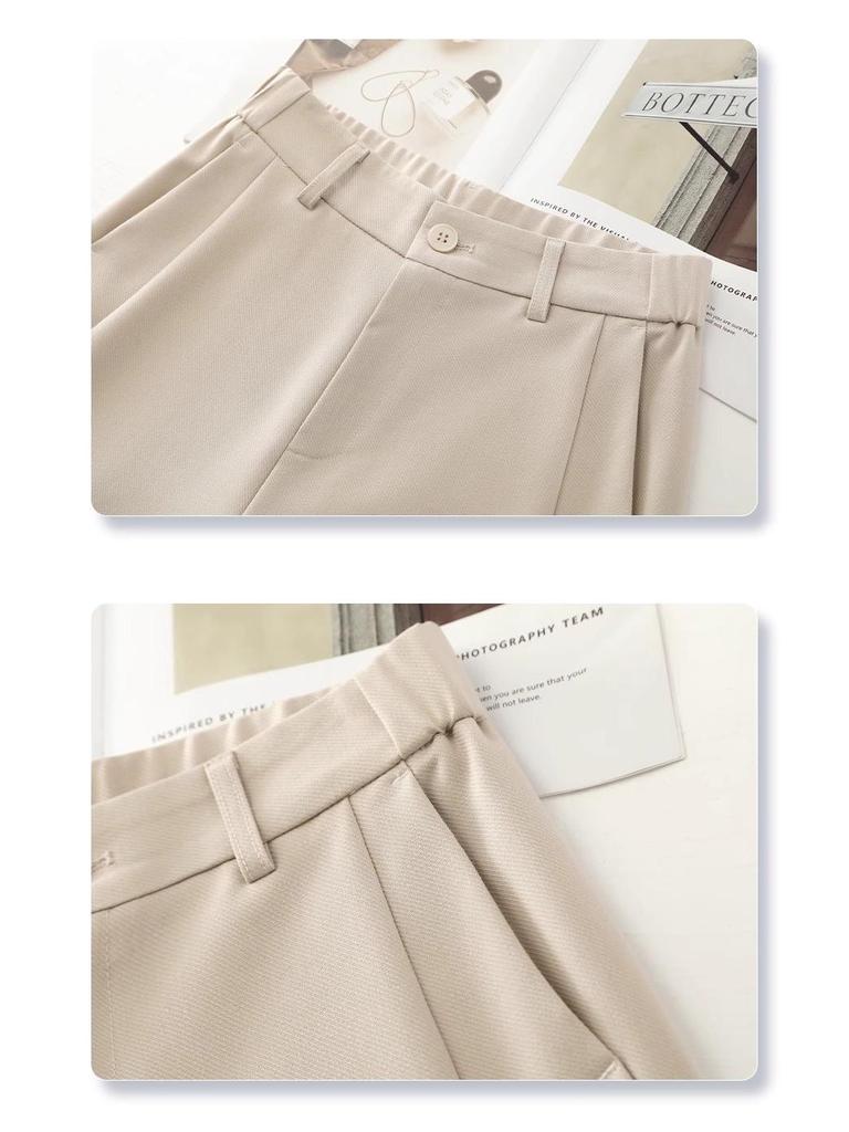 Бежевые женские брюки палаццо с высокой посадкой и драпировкой - Коллекция весна/лето 2025