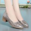 Summer Mesh Rhinestone Single Shoes Sandals Women's Thick Heel Round Toe Shoes Fashionable Women's Shoes