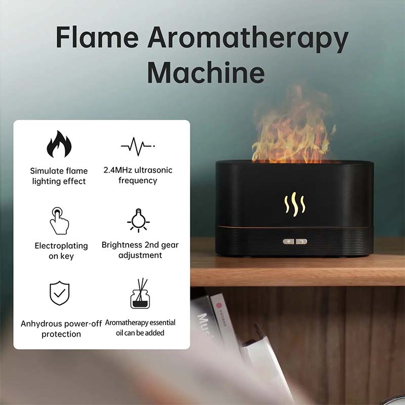 Electric Essential Oil Diffuser Humidifier Flame Light Effect 2 Brightness Levels for Aroma Household