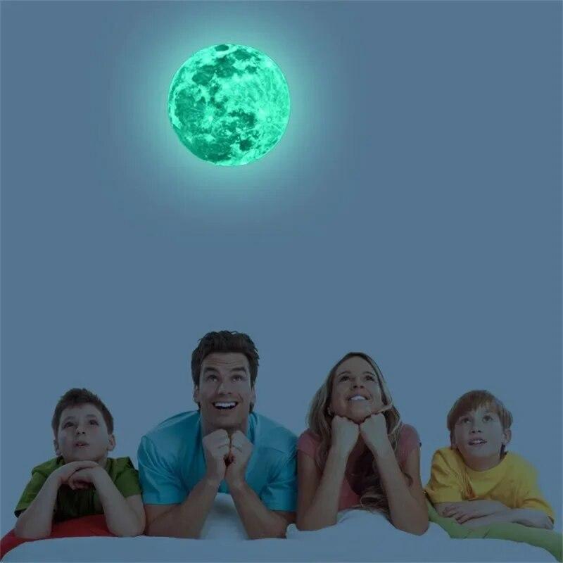 5-40cm Luminous Moon Sticker PVC Waterproof Green Blue Pink Glowing Moon Sticker Home Glow In The Dark Wall Decoration Stickers