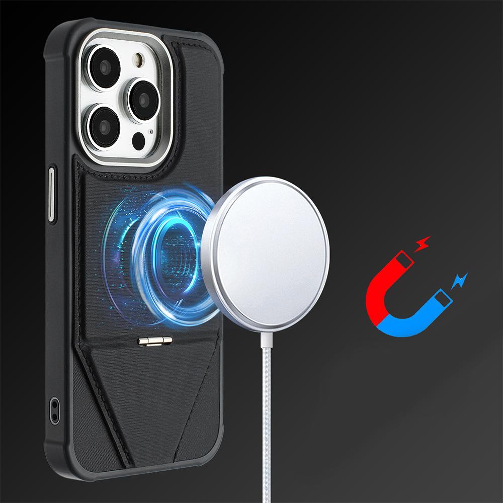 Чехол для iPhone 16 Pro Max, совместимый с MagSafe, с подставкой, из ТПУ + ПУ кожи