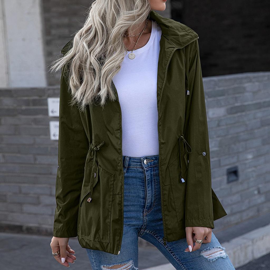 Женская водонепроницаемая куртка-дождевик с капюшоном на молнии средней длины, ветрозащитная водонепроницаемая куртка