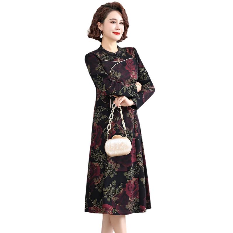 ROMON Elegant Floral Print Qipao Dress