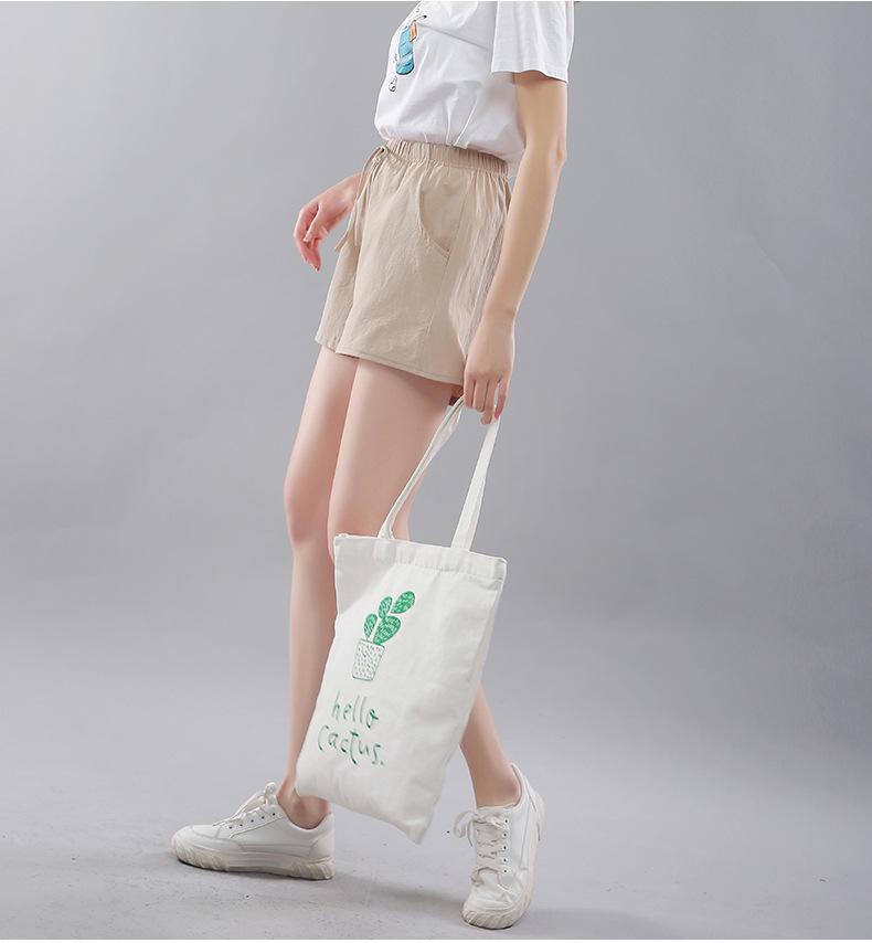 Washed Cotton Solid Color Women's Loose Wide-Leg Elastic Waist Casual Shorts