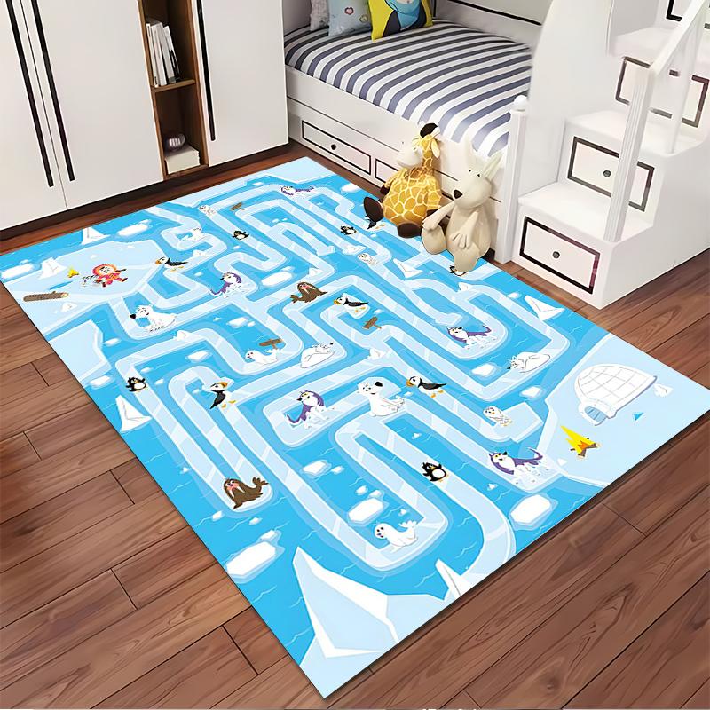 Arctic Animal Maze Design Carpet Suitable for Living Room and Bedroom Sofa Non-Slip Play Mat