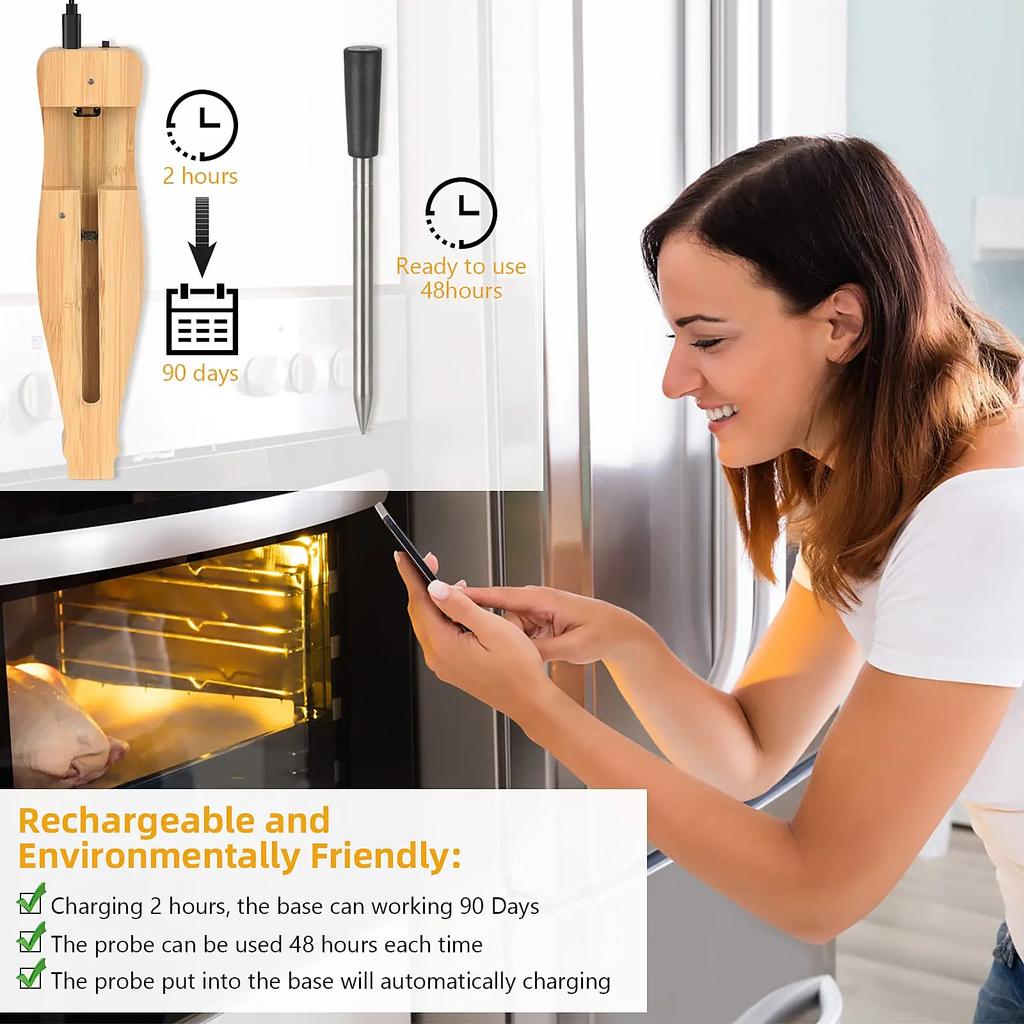 Цифровой новейший беспроводной термометр для мяса и продуктов питания 350 футов, умный контроль через приложение, Bluetooth кухонный термометр для приготовления пищи, духовки, гриля, барбекю