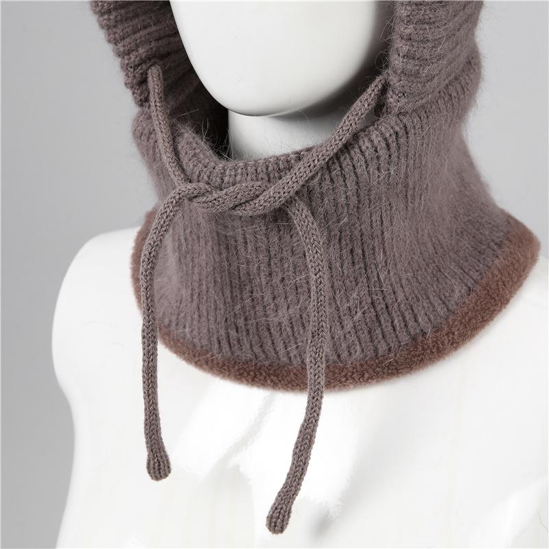 In autumn and winter, the elderly mother wool hat, female velvet thickened warm cycling scarf integrated cold cotton hat