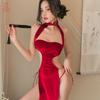 Fun agricultural underwear new velvet high split fork free belt cheongsam uniform temptation pure desire suit