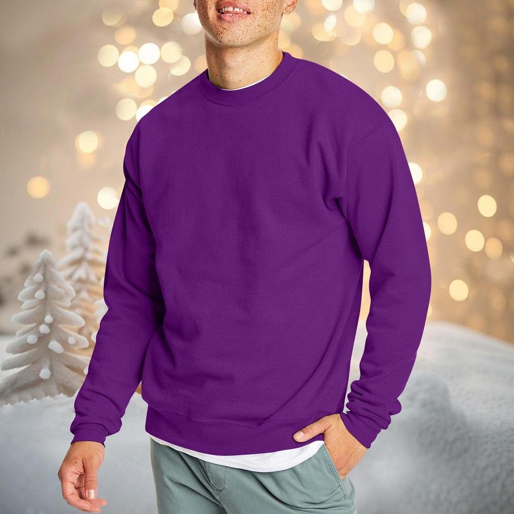 Men's Casual Fashion Comfortable Solid Color Round Neck Pullover Sweatshirt Sweatshirt