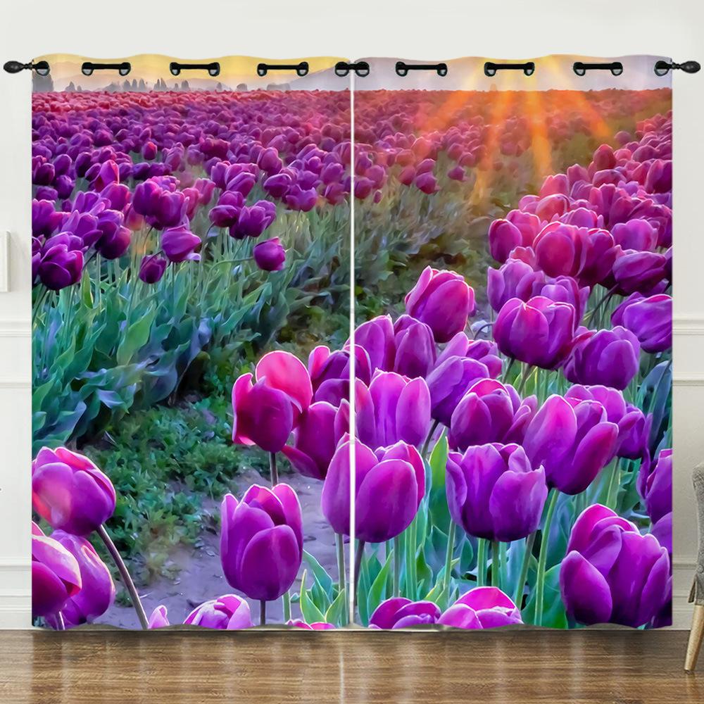 Штора Цветок Фиолетовый Лавандовый Цветок 3D Цифровая Печать Затемняющая Штора На Люверсах