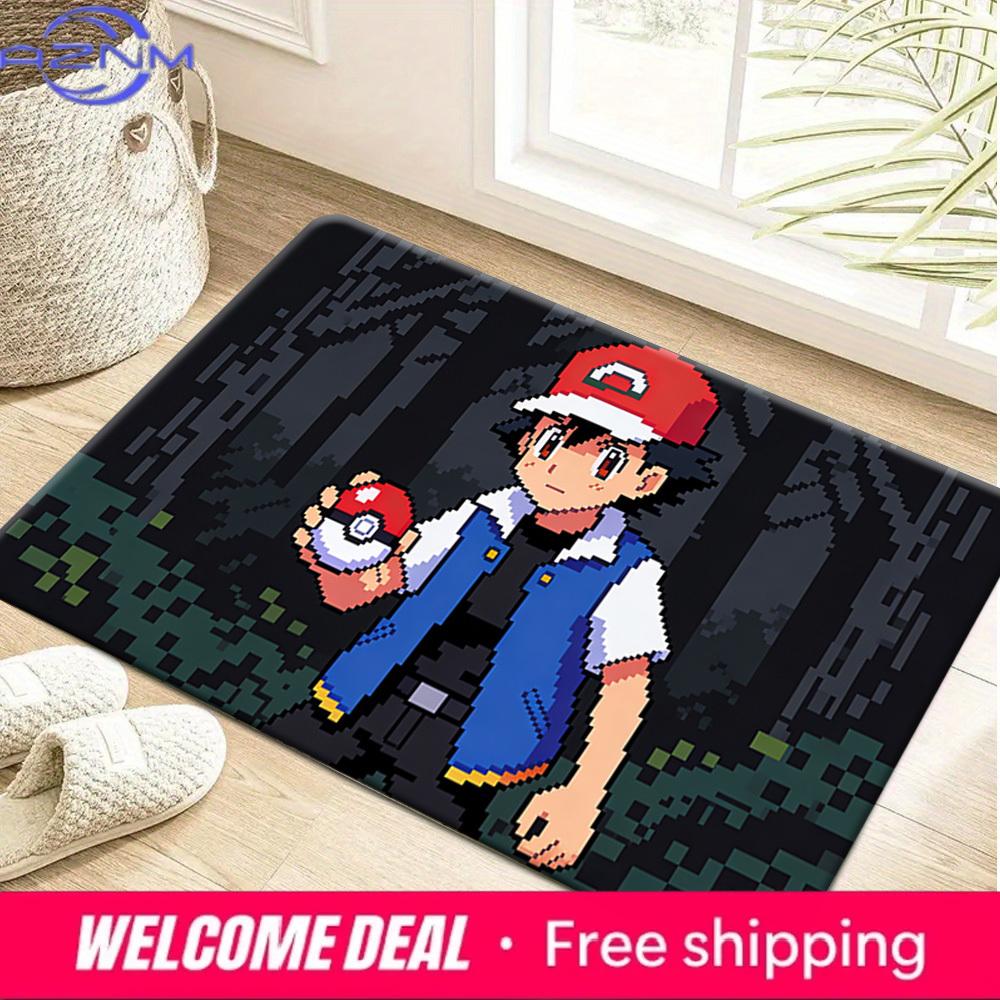 Ash Ketchum Pixel Art Dark Forest Print Doormat Non-Slip Absorbent Floor Mat for Indoor Entrance Home Decor