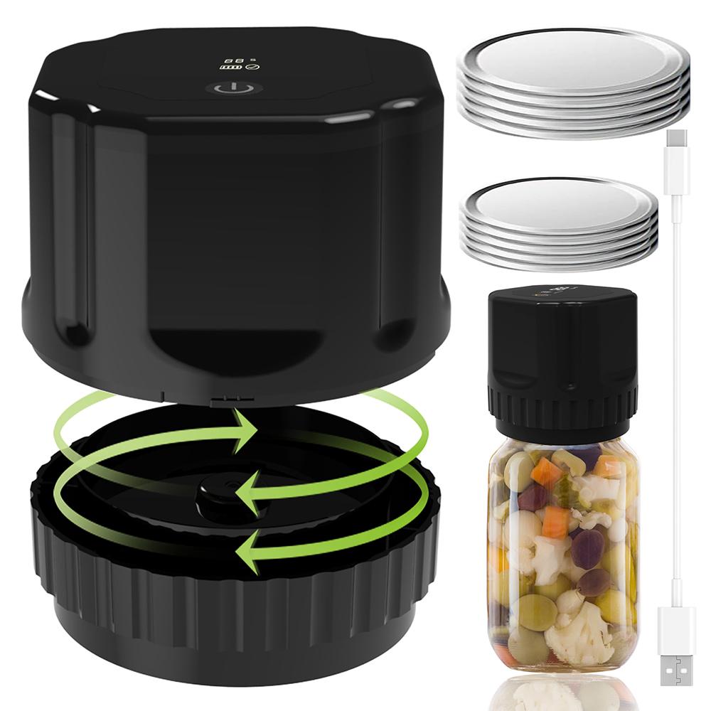 Electric Jar Vacuum Sealing Machine Kit with Wide Mouth Regular Lid and Bottle Opener