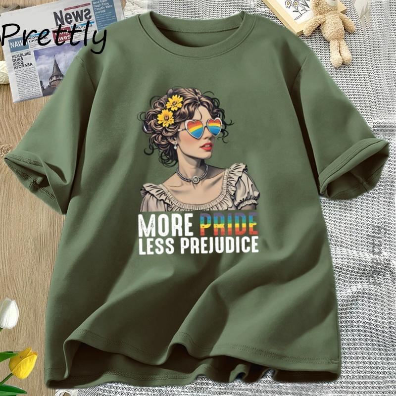 More Pride Less Prejudice T Shirt LGBTQ TShirt Pride Month LGBTQ Tshirt Casual Cotton Short Sleeve Round Neck Women Clothes