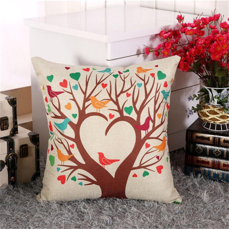 45x45cm Cotton Linen Sofa Cushion Cover Vintage Cartoon Animal Flower Printed Living Room Decorative Pillow Case