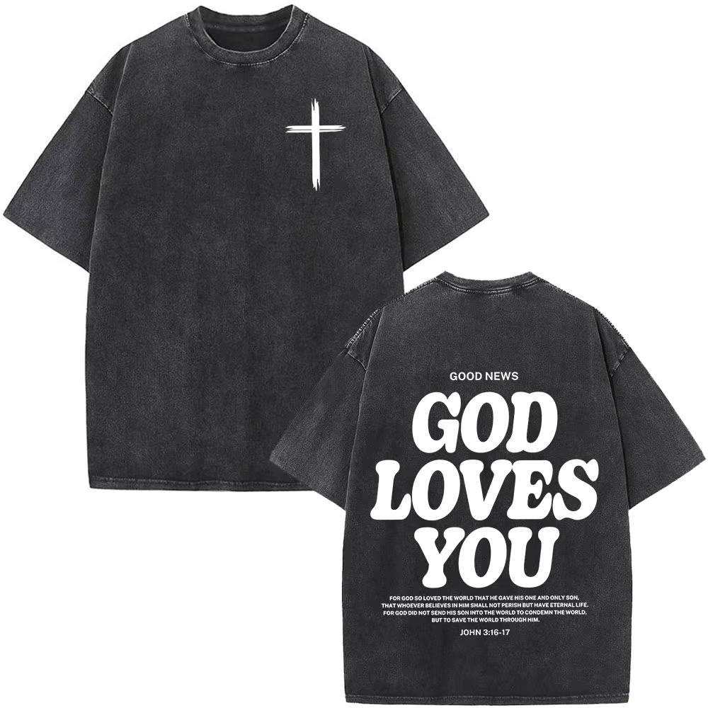 Vintage Washed Christian Jesus Faith Over Fear Bible Verse Graphic T-shirt Unisex Oversized Casual Streetwear Short Sleeve Soft Cotton Breathable Tops