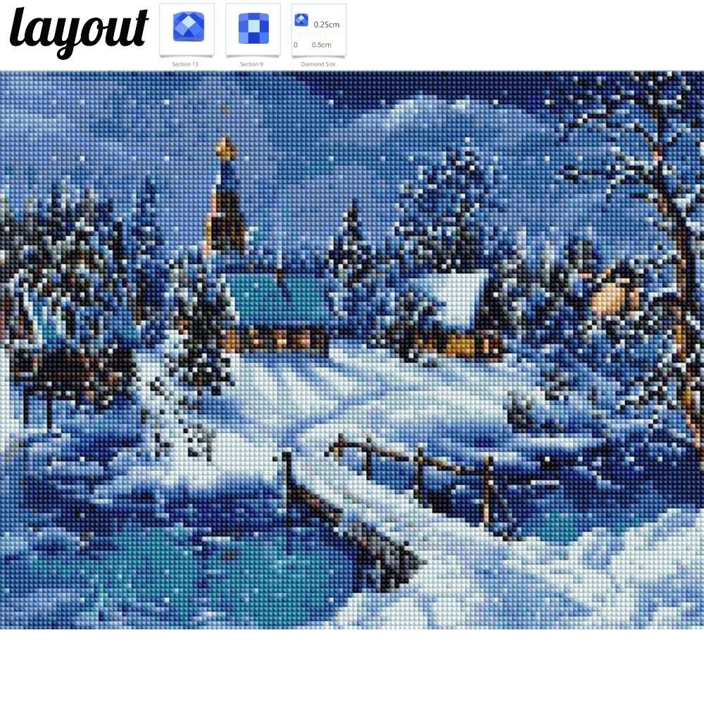 Алмазная картина Пейзаж Снег Ночные узоры Горный хрусталь Алмазная мозаика Наборы