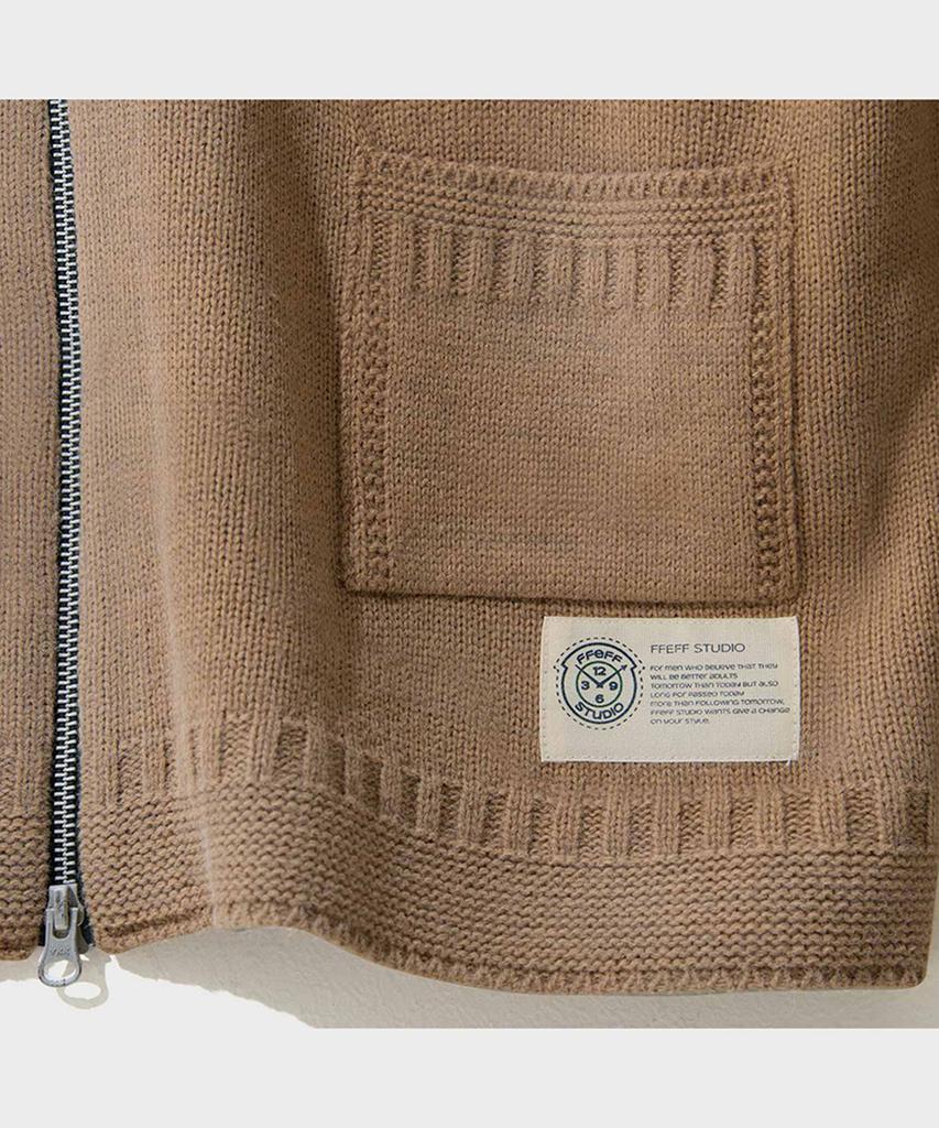 Ffeff Studio Vintage Washed F-Logo Zip-Up Cardigan (Beige)