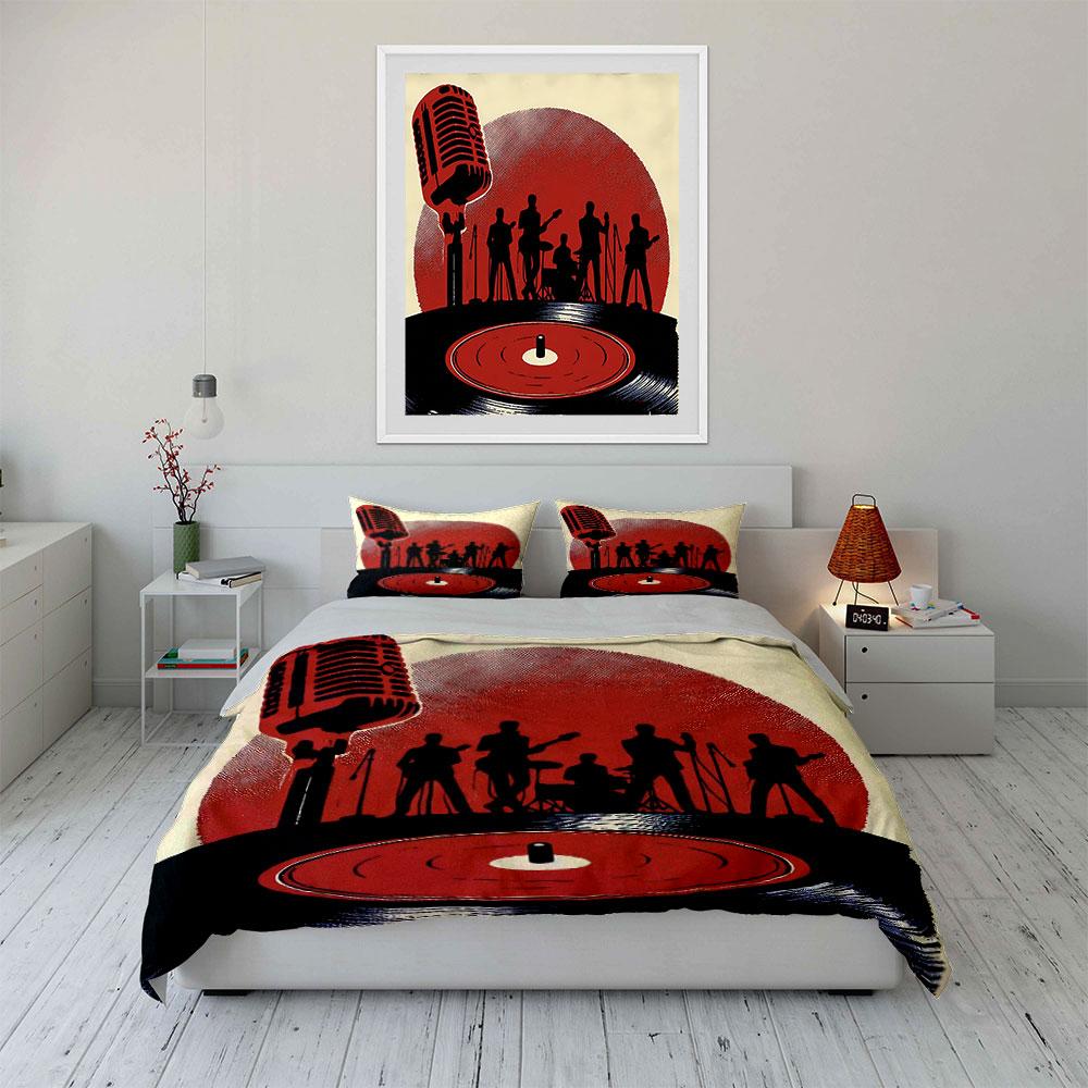Retro Band Silhouette Design Bedding Duvet Cover Set Duvet Cover Pillowcases (1*Duvet Cover 2*Pillowcases, without duvet insert)