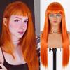 Длинный прямой оранжевый парик с челкой, синтетический термостойкий парик из натуральных волос для женщин для косплей-вечеринки