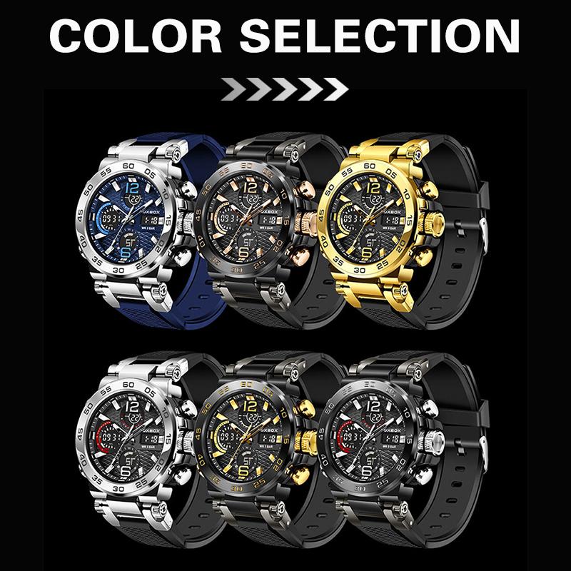 LIGE Men's Sports Watch 5ATM Waterproof Luminous Digital Dual Display Quartz Watch Fashion Chronograph