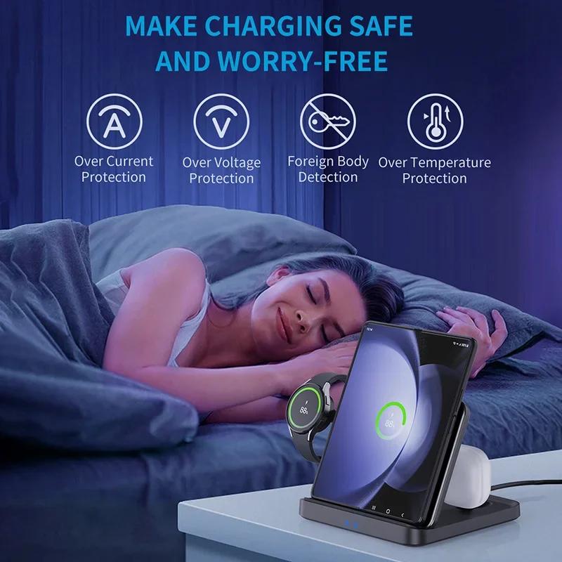 Складная беспроводная зарядная подставка для Samsung Galaxy Z Fold 5 4 Flip 4 S23 S21 3 в 1 быстрая зарядная станция для Galaxy Watch Buds2