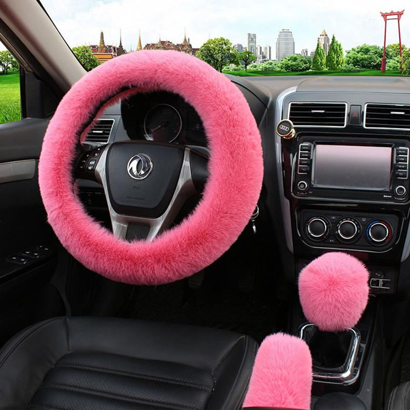 Мужской Женский Теплый Плюшевый Чехол на Руль Автомобиля Зимний Универсальный 36см Мягкий Пушистый Чехол на Ручной Тормоз и Рычаг Переключения Передач Автомобильные Аксессуары для Интерьера