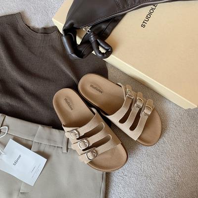 Женские летние универсальные повседневные тапочки из овчины, тапочки с тремя ремешками, на толстой подошве, с открытым носком, тапочки Birkencool