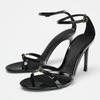 Fashion Fashion Black Narrow Band Buckle Design Brand Sandals Women High Quality Patent Leather Heeled Sandals Elegant Party Dress Shoes