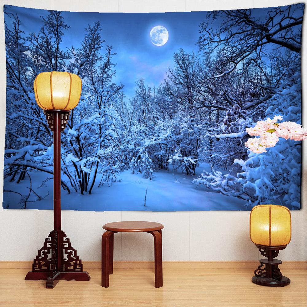 После снега лес ночной вид гобелен настенный богемный мистический колдовство искусство эстетика комнаты домашний декор