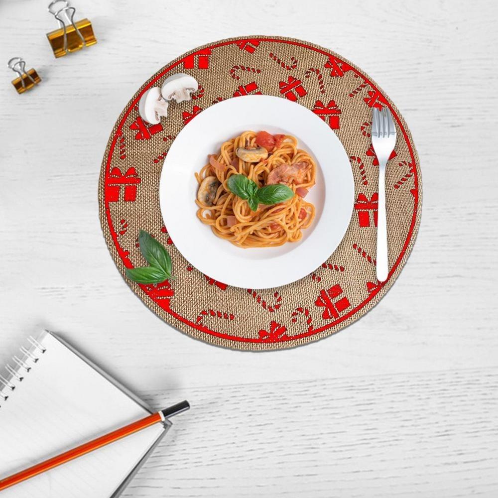 Round Christmas Placemat Vintage Coaster Santa Snowflakes Tableware Mat Dinning Table