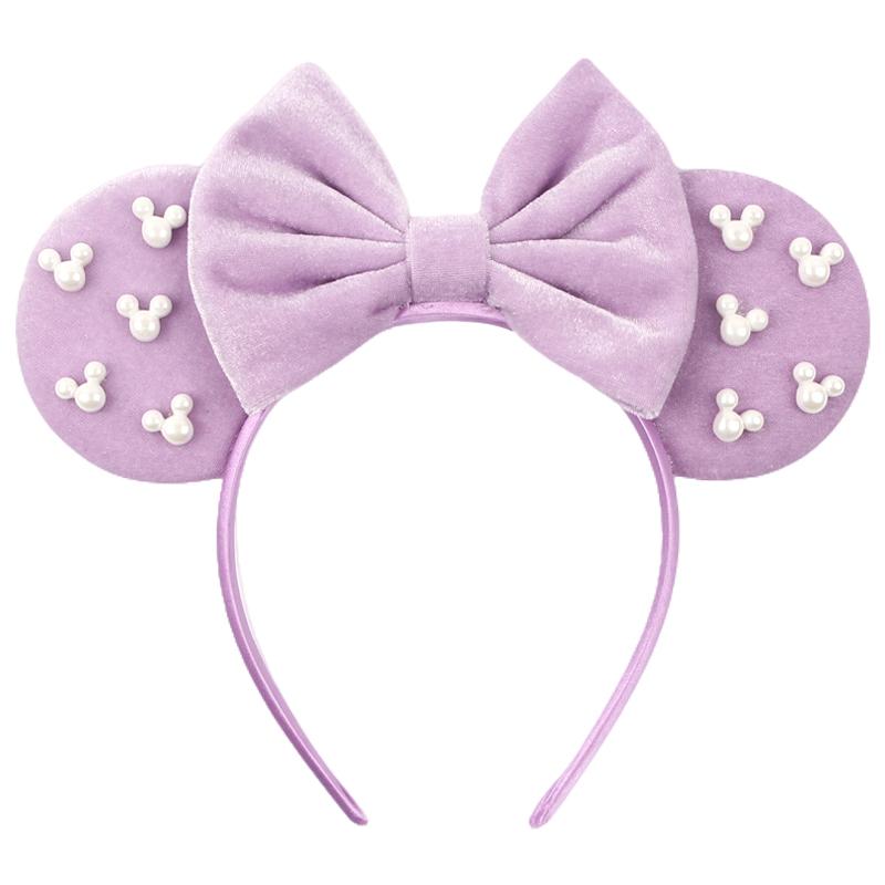 Pearls 3.3"Mouse Ears Headband 5‘’ Velvet Bow Hairband For Girls Festival Party Cosplay DIY Hair Accessories Women Gifts