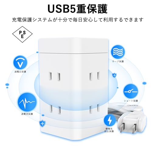 Башня-удлинитель KOMIA с 6 розетками переменного тока, 2 портами USB-A и 1 портом USB-C, удлинительный шнур 1 м для удлинителей Type-C, разветвитель и защита от перенапряжения