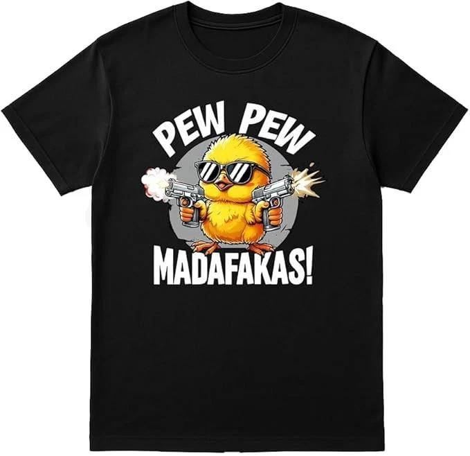 Забавный цыпленок Пиу Пиу Мадафакас! Смешная Мультяшная Пистолетная Мемная Черная Футболка Унисекс