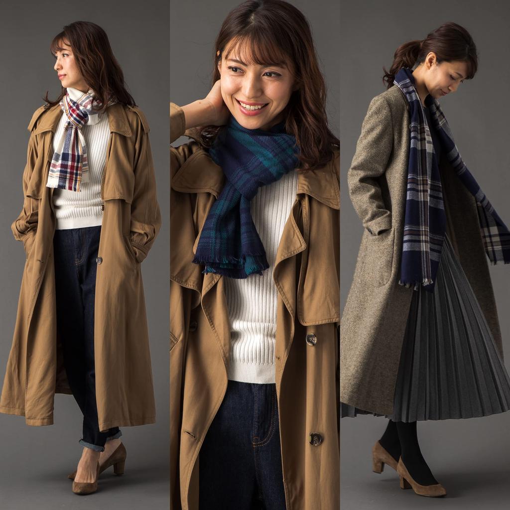 Cashmere Thick Check 33 X Black X Gift Boxed [Pashmina Collection] 100% Scarf, Pattern, 170cm, Blue,