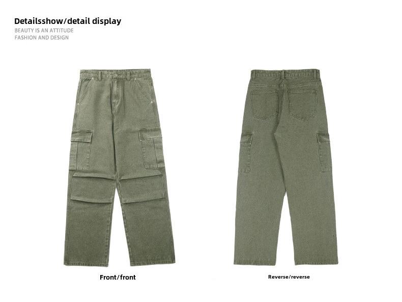 LKTM Мужские свободные джинсы в японском стиле с широкими штанинами и множеством карманов - модный прямой плиссированный комбинезон