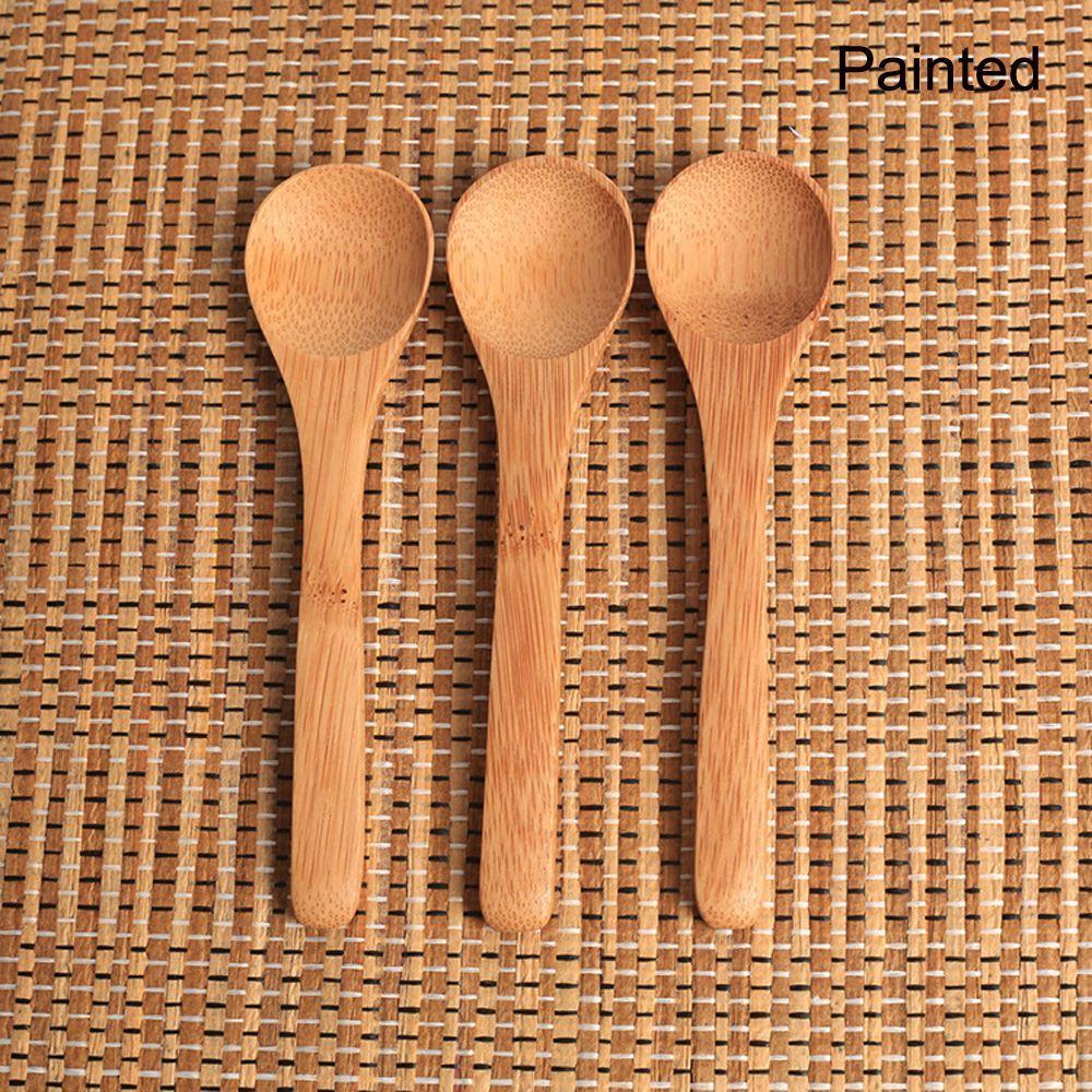 3 Pc Cutlery Soup Tea Cooking Utensil Jam Scoop Bamboo Spoon Wooden Round