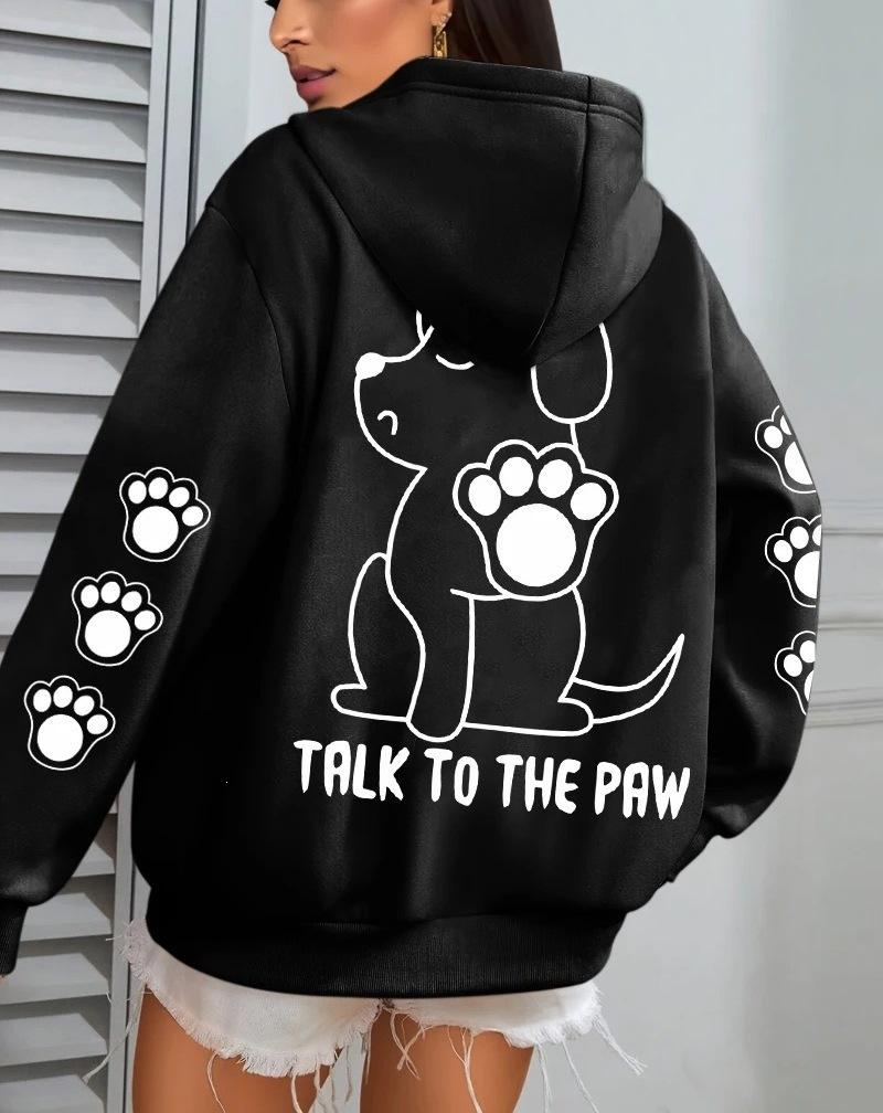 Мультяшная собака Paw Talk, Женская толстовка, Осень, Свободная, Повседневная, С карманом, Флисовый пуловер