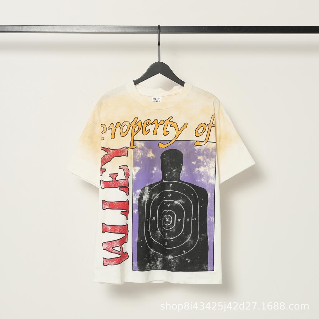 2025 American trendy brand Vall washed old printed short-sleeved hip-hop loose street fashion T-shirt for men and women