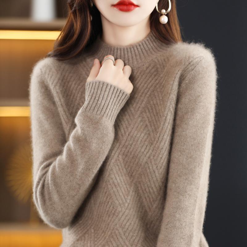 Autumn and Winter New Women's Semi-turtleneck Knitted Bottoming Shirt Pullover Warm Versatile Thickened Sweater Long Sleeves