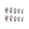 Artifical Nail Extension Almond Shape with Blue and White Geomatric Lines 24 Pieces Set with Kit