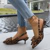 European and American Style Catwalk Model Leopard Print High-heeled Sandals 2025 New Bow Decoration Pointed Head Bag Head Single Shoes Women's Outer