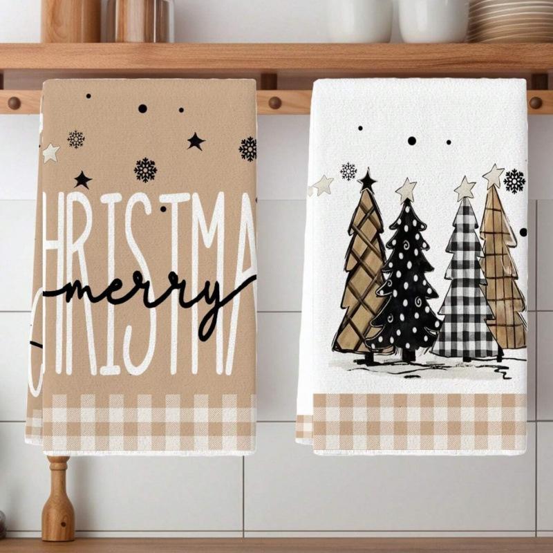 Christmas Printed Microfiber Dish Cloths, Creative Kitchen Table Cleaning Towels Christmas Home Decor