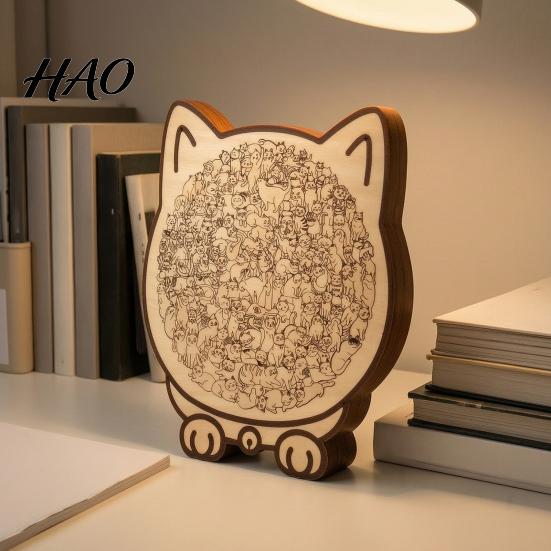 Indoor Leisure Time Puzzles Colored Cat Shaped Wooden Jigsaw Puzzle, Creative Desktop Ornament, Unique Animal Shape Cute Themed Gifts Wood Puzzles,