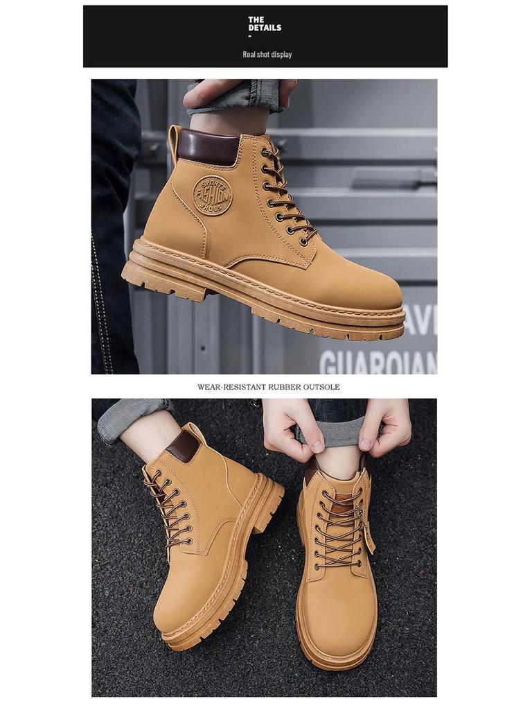 2024 Unisex High-Top British-Style Non-Slip Work Boots: Autumn/Winter Korean Version with Thick Soles