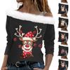 Женские топы с длинными рукавами. Модные женские свободные пуловеры с открытыми плечами с рождественским принтом.