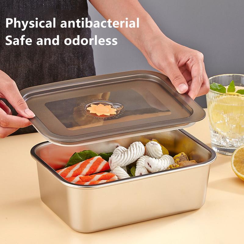 Stainless Steel Food Crisper Sealed Leak-Proof Box Refrigerator Freezer Storage Box Bento Organize Box