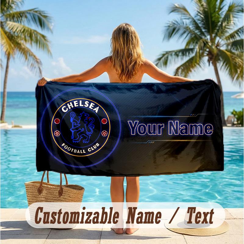 Custom Text Beach Towel, Soft Absorbent Swimming Multi-use TowelChelsea FC